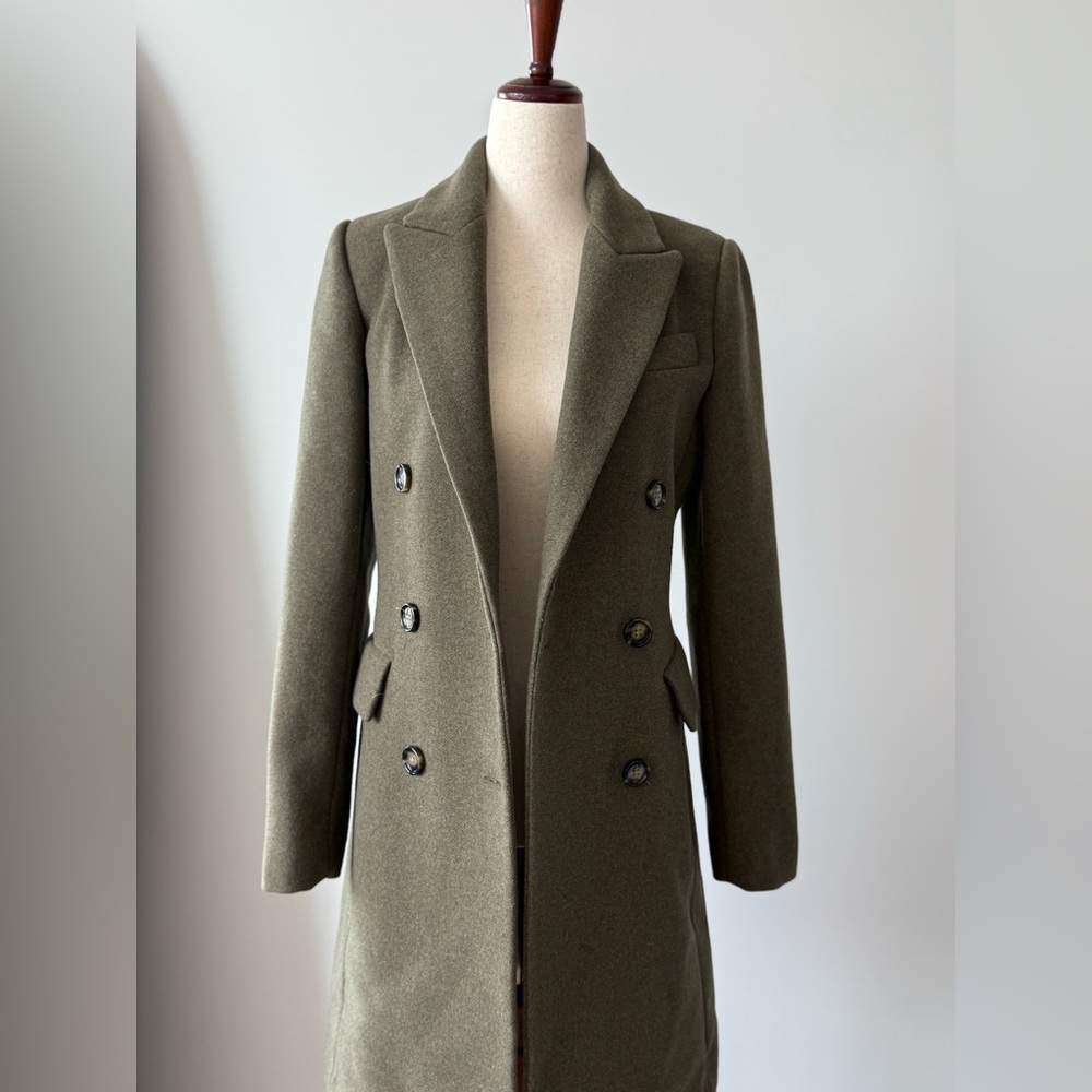 Wool Double-Breasted Women's Coat in olive